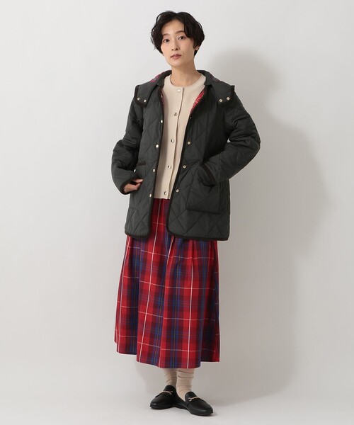 タータンチェック柄フード付きキルトジャケット/Afternoon Tea