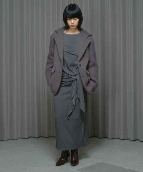 THINGS THAT MATTER（シングス ザット マター）の「WRAP RIB CUT&SEW DRESS / ラップ リブ カットアンドソー ドレス（ワンピース・レディース・ブラック/グレー・FREE）」の11枚目の写真
