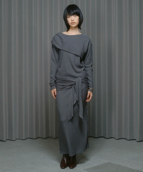 THINGS THAT MATTER（シングス ザット マター）の「WRAP RIB CUT&SEW DRESS / ラップ リブ カットアンドソー ドレス（ワンピース・レディース・ブラック/グレー・FREE）」の3枚目の写真