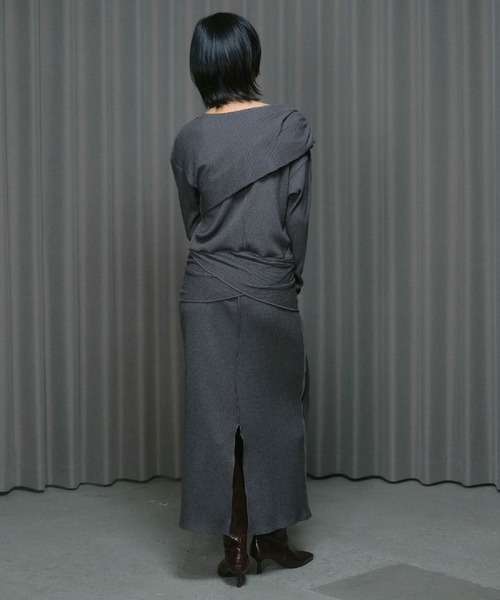 THINGS THAT MATTER（シングス ザット マター）の「WRAP RIB CUT&SEW DRESS / ラップ リブ カットアンドソー ドレス（ワンピース・レディース・ブラック/グレー・FREE）」の6枚目の写真