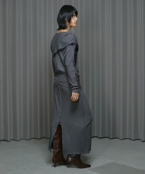THINGS THAT MATTER（シングス ザット マター）の「WRAP RIB CUT&SEW DRESS / ラップ リブ カットアンドソー ドレス（ワンピース・レディース・ブラック/グレー・FREE）」の5枚目の写真