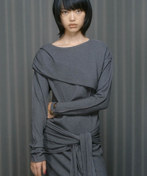 THINGS THAT MATTER（シングス ザット マター）の「WRAP RIB CUT&SEW DRESS / ラップ リブ カットアンドソー ドレス（ワンピース・レディース・ブラック/グレー・FREE）」の4枚目の写真