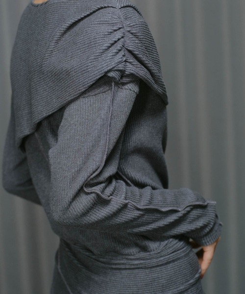 THINGS THAT MATTER（シングス ザット マター）の「WRAP RIB CUT&SEW DRESS / ラップ リブ カットアンドソー ドレス（ワンピース・レディース・ブラック/グレー・FREE）」の8枚目の写真