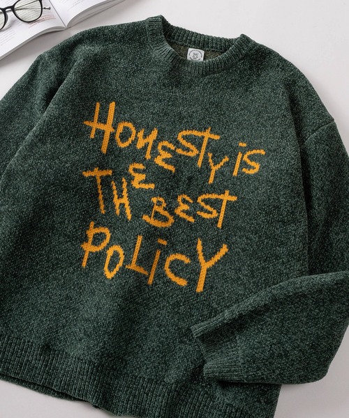 make a ray!（メイク ア レイ！）の「【84】メッセージロゴ モール ジャガードニット（ニット/セーター・メンズ・ブラウン/ネイビー/アイボリー/グリーン・M/L）」の4枚目の写真