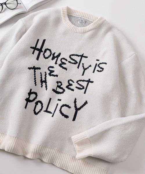 make a ray!（メイク ア レイ！）の「【84】メッセージロゴ モール ジャガードニット（ニット/セーター・メンズ・ブラウン/ネイビー/アイボリー/グリーン・M/L）」の2枚目の写真