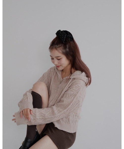 jumelle（ジュメロ）の「ケーブル編みZIPフーディー（パーカー・レディース・ベージュ/グレー・FREE）」の14枚目の写真