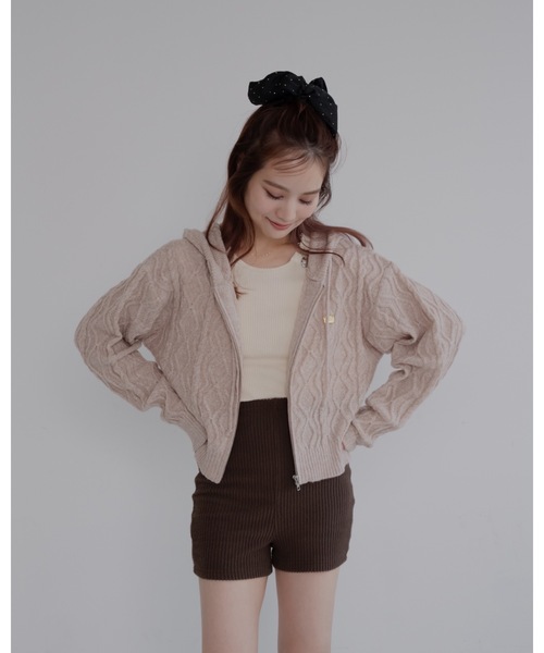 jumelle（ジュメロ）の「ケーブル編みZIPフーディー（パーカー・レディース・ベージュ/グレー・FREE）」の19枚目の写真