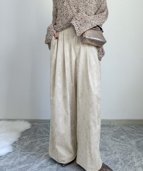 セール】【happy_acoaco select】スエードライク 2タックワイドパンツ