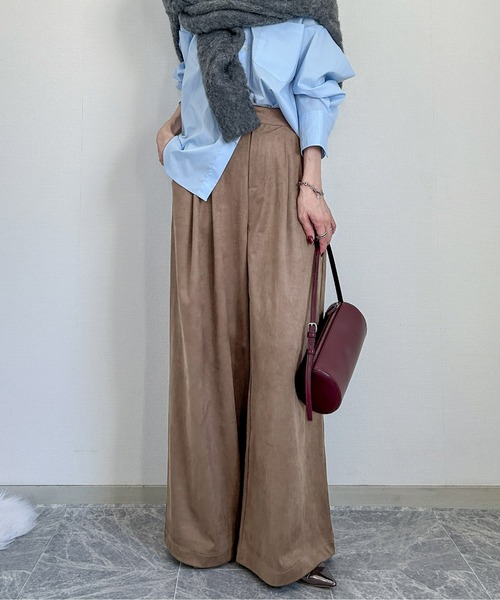 CURA CLOSET(キュラ クローゼット)の「【happy_acoaco select】スエードライク 2タックワイドパンツ(その他パンツ・レディース・カーキ/ブラック/ベージュ/ブラウン・L/M)」の14枚目の写真