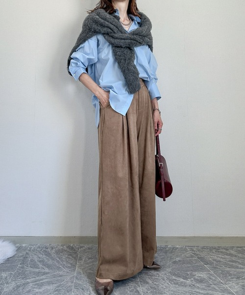 CURA CLOSET(キュラ クローゼット)の「【happy_acoaco select】スエードライク 2タックワイドパンツ(その他パンツ・レディース・カーキ/ブラック/ベージュ/ブラウン・L/M)」の15枚目の写真