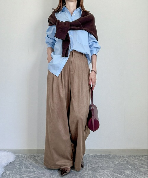 CURA CLOSET(キュラ クローゼット)の「【happy_acoaco select】スエードライク 2タックワイドパンツ(その他パンツ・レディース・カーキ/ブラック/ベージュ/ブラウン・L/M)」の12枚目の写真