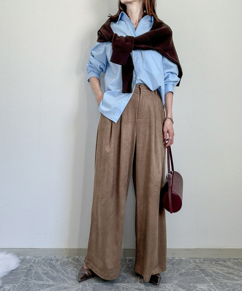 CURA CLOSET(キュラ クローゼット)の「【happy_acoaco select】スエードライク 2タックワイドパンツ(その他パンツ・レディース・カーキ/ブラック/ベージュ/ブラウン・L/M)」の13枚目の写真
