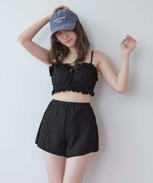 3点セット/フリルデザインジャガードビキニ×ショートパンツ/水着（水着