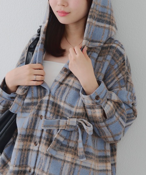 Another Branch olive des olive(アナザーブランチオリーブデオリーブ)の「リボン付チェックフードシャツ(シャツ/ブラウス・レディース・オフホワイト/ブラック/サックスブルー・FREE)」の13枚目の写真