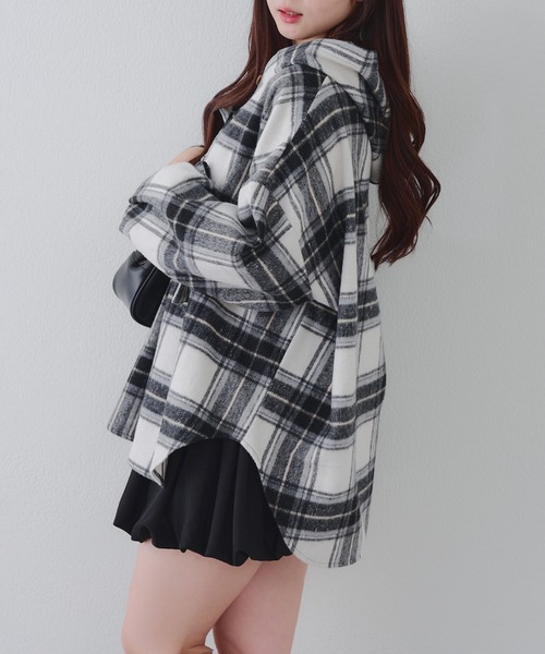 Another Branch olive des olive(アナザーブランチオリーブデオリーブ)の「リボン付チェックフードシャツ(シャツ/ブラウス・レディース・オフホワイト/ブラック/サックスブルー・FREE)」の7枚目の写真
