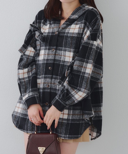 Another Branch olive des olive(アナザーブランチオリーブデオリーブ)の「リボン付チェックフードシャツ(シャツ/ブラウス・レディース・オフホワイト/ブラック/サックスブルー・FREE)」の19枚目の写真