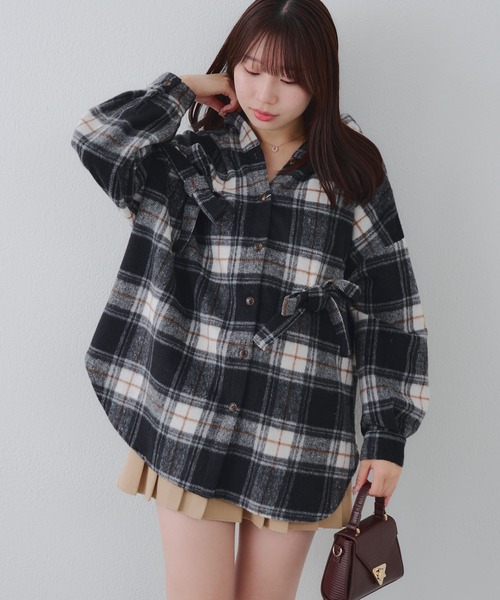 Another Branch olive des olive(アナザーブランチオリーブデオリーブ)の「リボン付チェックフードシャツ(シャツ/ブラウス・レディース・オフホワイト/ブラック/サックスブルー・FREE)」の21枚目の写真