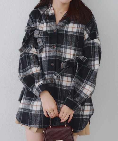 Another Branch olive des olive(アナザーブランチオリーブデオリーブ)の「リボン付チェックフードシャツ(シャツ/ブラウス・レディース・オフホワイト/ブラック/サックスブルー・FREE)」の22枚目の写真