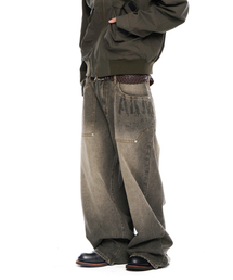 Out Pocket Printed Denim Pants (Gray)