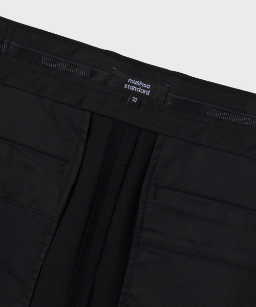 MUSINSA STANDARD（ムシンサスタンダード）の「ワンタックルーズテーパードヒドゥンバンディングスラックス[ブラック]（スラックス・メンズ・その他・40/38/42/36/34/32/30/31/33/26/27/28/29）」の5枚目の写真