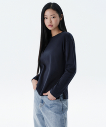 ウィメンズリラックスクルーネック長袖Tシャツ[ダークネイビー]