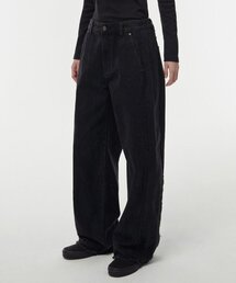 MUSINSA STANDARD WOMAN | ウィメンズフレイサイドワイドデニムパンツ[ウォッシュドブラック](デニムパンツ)