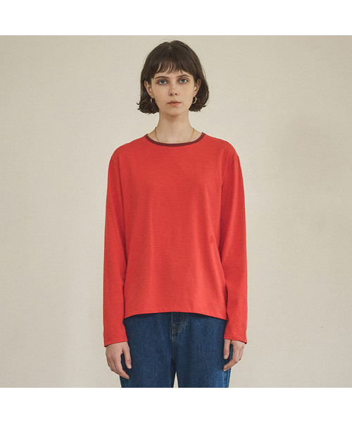 VANONE ATELIER(バノンアトリエ)の「A3497 ストライプTシャツ_Red(Tシャツ/カットソー・レディース・レッド・FREE)」の1枚目の写真