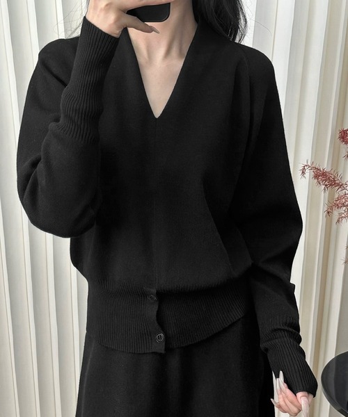LOWO(ロワ)の「Vネック ニット 長袖 レディース プルオーバー 秋冬(ニット/セーター・レディース・ブラウン/ベージュ/ネイビー/チャコールグレー/アイボリー/ブラック・FREE)」の3枚目の写真