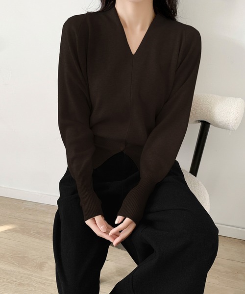 LOWO(ロワ)の「Vネック ニット 長袖 レディース プルオーバー 秋冬(ニット/セーター・レディース・ブラウン/ベージュ/ネイビー/チャコールグレー/アイボリー/ブラック・FREE)」の18枚目の写真