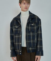 TRIP LE SENS（トリップ ル センス）の「WOOL CHECK SEMI OVER TRUCKER JACKET_NAVY（デニムジャケット）」