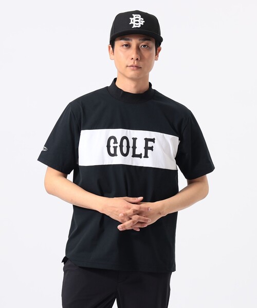 BEAMS GOLF(ビームスゴルフ)の「ORANGE LABEL / ブロッキング ロゴ モックネックシャツ(吸水速乾・UVカット)(Tシャツ/カットソー・メンズ・ホワイト/ブラック・L/M/S/XL)」の1枚目の写真
