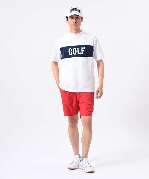 BEAMS GOLF(ビームスゴルフ)の「ORANGE LABEL / ブロッキング ロゴ モックネックシャツ(吸水速乾・UVカット)(Tシャツ/カットソー・メンズ・ホワイト/ブラック・L/M/S/XL)」の5枚目の写真