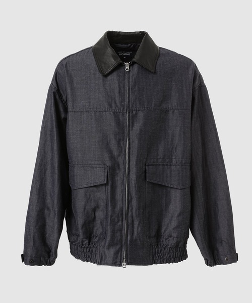 WOOL RAMIE GABARDINE LEATHER COLLAR BLOUSON