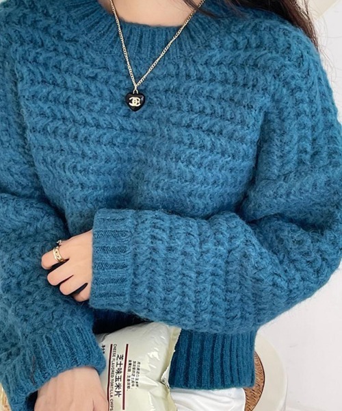 Flugge（フラッジー）の「ざっくり編みショートニット（ニット/セーター・レディース・アイボリー/ブルー/レッド・LARGE/MEDIUM）」の5枚目の写真