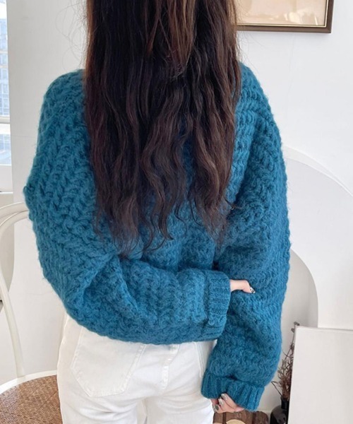 Flugge（フラッジー）の「ざっくり編みショートニット（ニット/セーター・レディース・アイボリー/ブルー/レッド・LARGE/MEDIUM）」の6枚目の写真