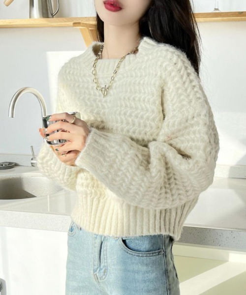 Flugge（フラッジー）の「ざっくり編みショートニット（ニット/セーター・レディース・アイボリー/ブルー/レッド・LARGE/MEDIUM）」の9枚目の写真