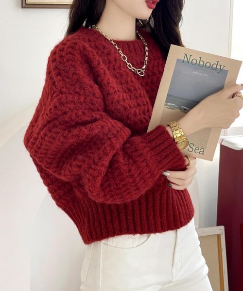 Flugge（フラッジー）の「ざっくり編みショートニット（ニット/セーター・レディース・アイボリー/ブルー/レッド・LARGE/MEDIUM）」の15枚目の写真