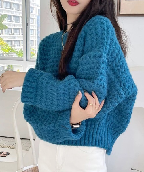 Flugge（フラッジー）の「ざっくり編みショートニット（ニット/セーター・レディース・アイボリー/ブルー/レッド・LARGE/MEDIUM）」の16枚目の写真