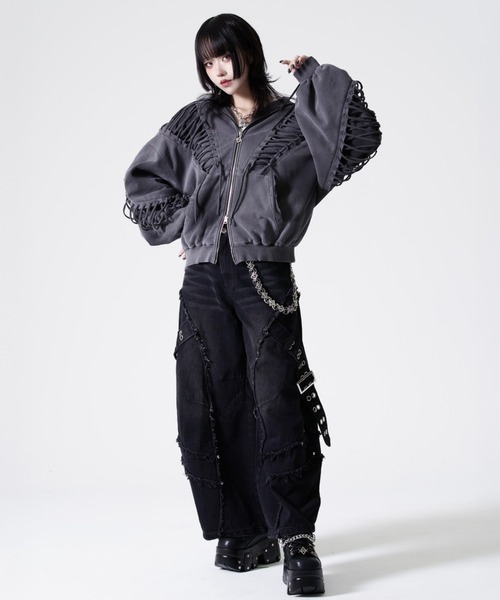 REFLEM(レフレム)の「『REFLEM/レフレム』レースアップグランジZIPパーカー/ジップパーカー(パーカー・レディース・グレー/ブラック・FREE)」の19枚目の写真