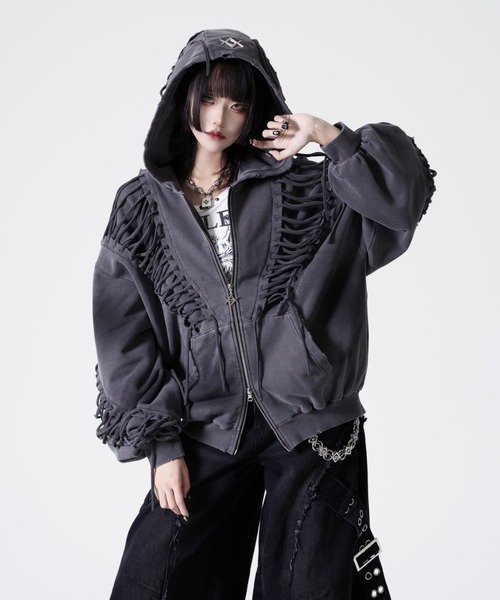 REFLEM(レフレム)の「『REFLEM/レフレム』レースアップグランジZIPパーカー/ジップパーカー(パーカー・レディース・グレー/ブラック・FREE)」の14枚目の写真