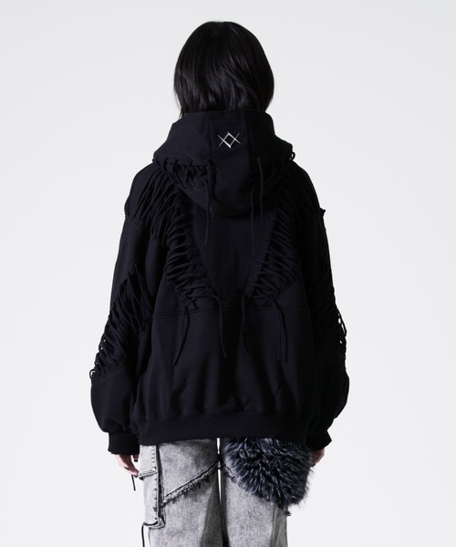 REFLEM【レフレム】レースアップグランジジップパーカー　ブラック REFLEM/レフレム』レースアップグランジZIPパーカー/ジップパーカー
