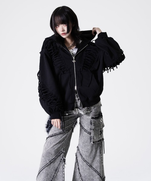 REFLEM(レフレム)の「『REFLEM/レフレム』レースアップグランジZIPパーカー/ジップパーカー(パーカー・レディース・グレー/ブラック・FREE)」の8枚目の写真