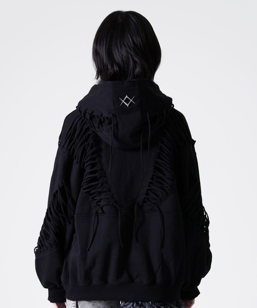 REFLEM【レフレム】レースアップグランジジップパーカー　ブラック REFLEM/レフレム』レースアップグランジZIPパーカー/ジップパーカー