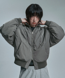 High-neck crop bomber jacket - gray