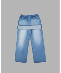 THEMUSEUMVISITOR（ザミュージアムビジター）の「LAYERED DENIM SKIRT PANTS (BLUE)（デニムパンツ・レディース）」