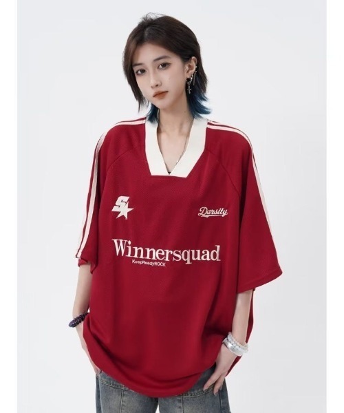 Ritzy（リッツィー）の「肩ライン  オーバーサイズ  Tシャツ（Tシャツ/カットソー・レディース・ブラック/レッド・M/L）」の2枚目の写真