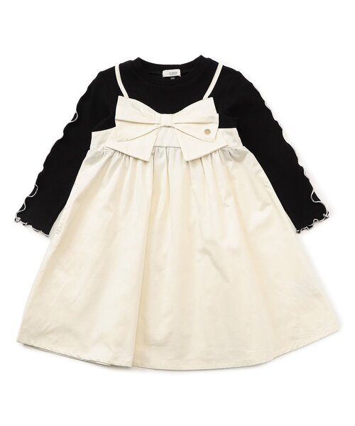 Seraph（セラフ）の「ドッキングリボンワンピース_ジュニア対応（ワンピース・キッズ・チェック/インディゴブルー/オフホワイト・80/90/100/110/120/130/140）」の2枚目の写真