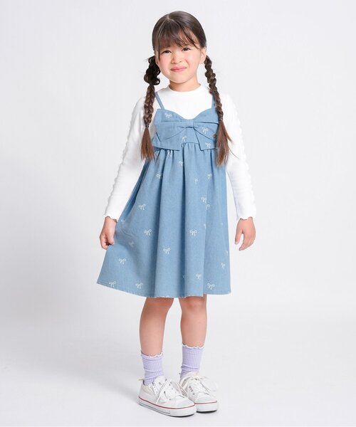 Seraph（セラフ）の「ドッキングリボンワンピース_ジュニア対応（ワンピース・キッズ・チェック/インディゴブルー/オフホワイト・80/90/100/110/120/130/140）」の6枚目の写真