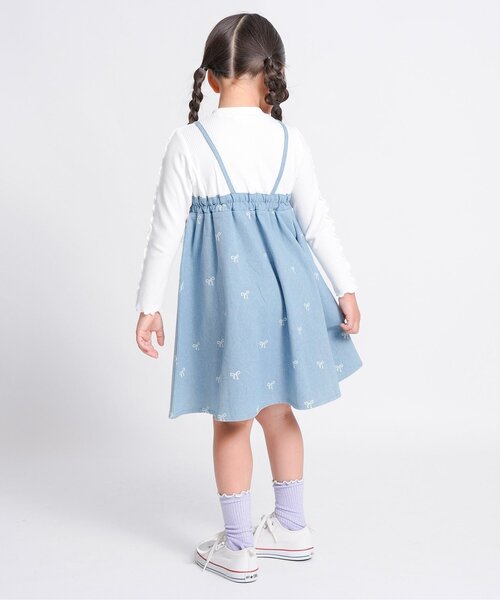 Seraph（セラフ）の「ドッキングリボンワンピース_ジュニア対応（ワンピース・キッズ・チェック/インディゴブルー/オフホワイト・80/90/100/110/120/130/140）」の7枚目の写真