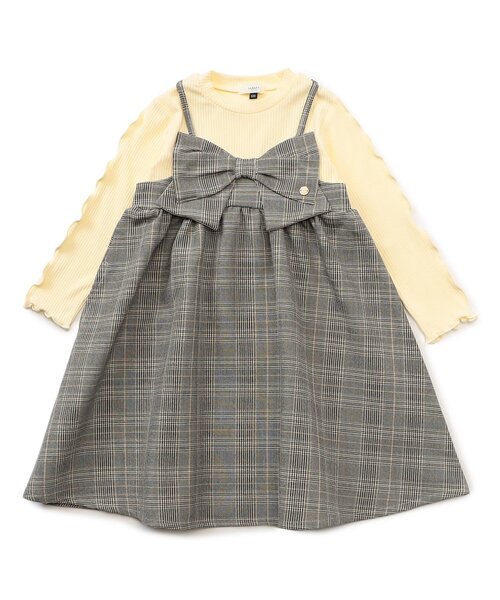 Seraph（セラフ）の「ドッキングリボンワンピース_ジュニア対応（ワンピース・キッズ・チェック/インディゴブルー/オフホワイト・80/90/100/110/120/130/140）」の8枚目の写真